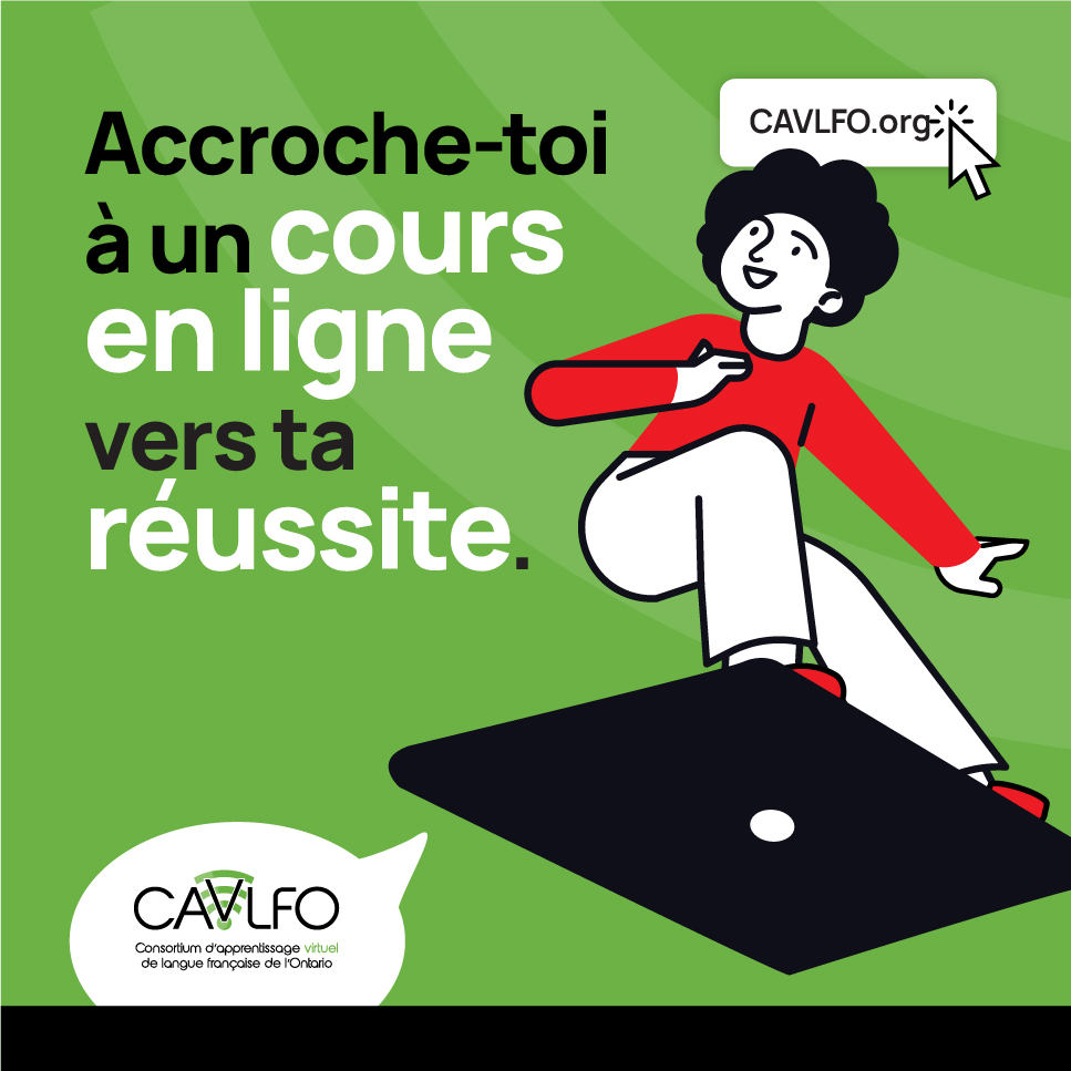 Publicité pour promouvoir les cours en ligne du CAVFLO