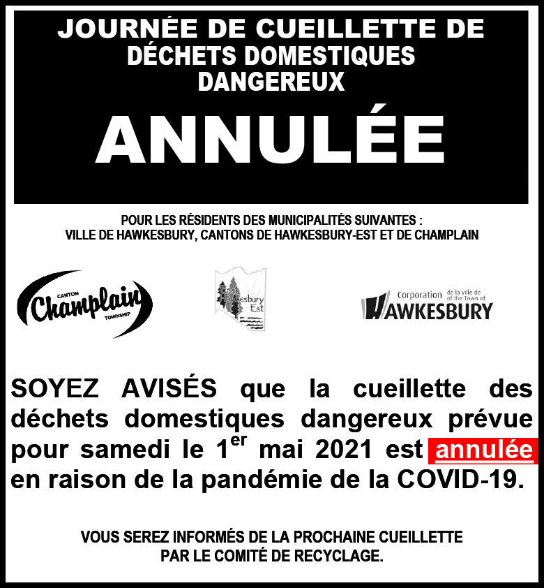 Collecte Annulée déchets dangereux 1 mai 2021